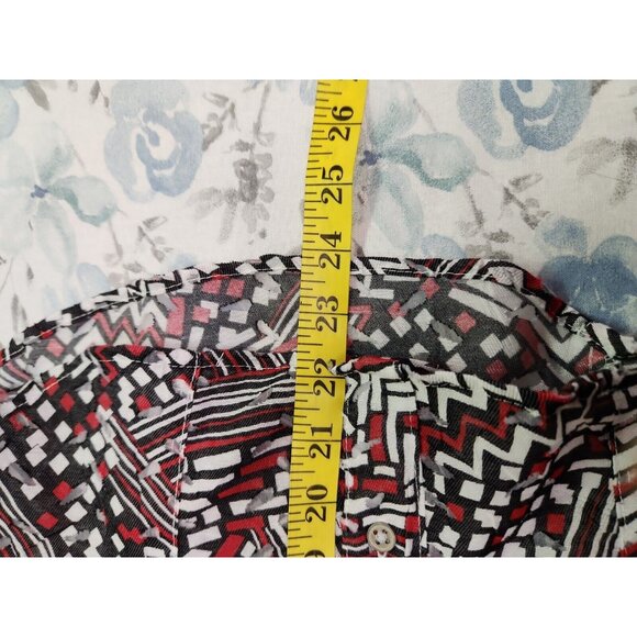 Ruby Rd Women's Button Front Sheer Blouse Red Black White Mock Neck  Size 6P - Picture 6 of 9